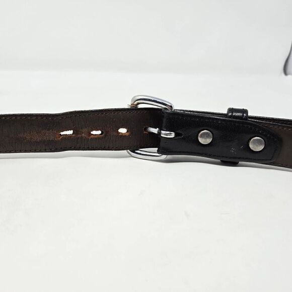 JAMES CULVER HANDMADE BLACK LEATHER SILVER BUCKLE MENS BELT SIZE 46 1.25" WIDE - Picture 6 of 6